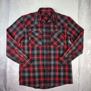 Five Brother Flannel Shirt Large Black Red Plaid Pearl‎ Snap Heavyweight Thick